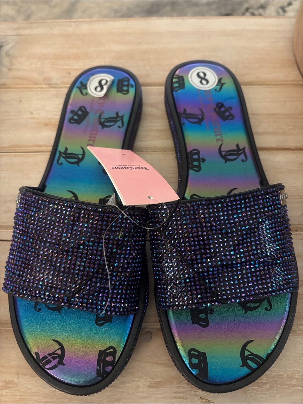 Juicy Couture Sparkle Slide Sandals in Iridescent Purple size 8